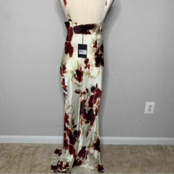 NWT NICHOLAS Sally Watercolor Floral Ivory Cowl Neck Side Slit Maxi Dress - Picture 14 of 17